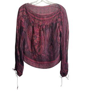 Rebecca Taylor Women's Silk Sheer Deep Pink Purple Floral Top Sz 2